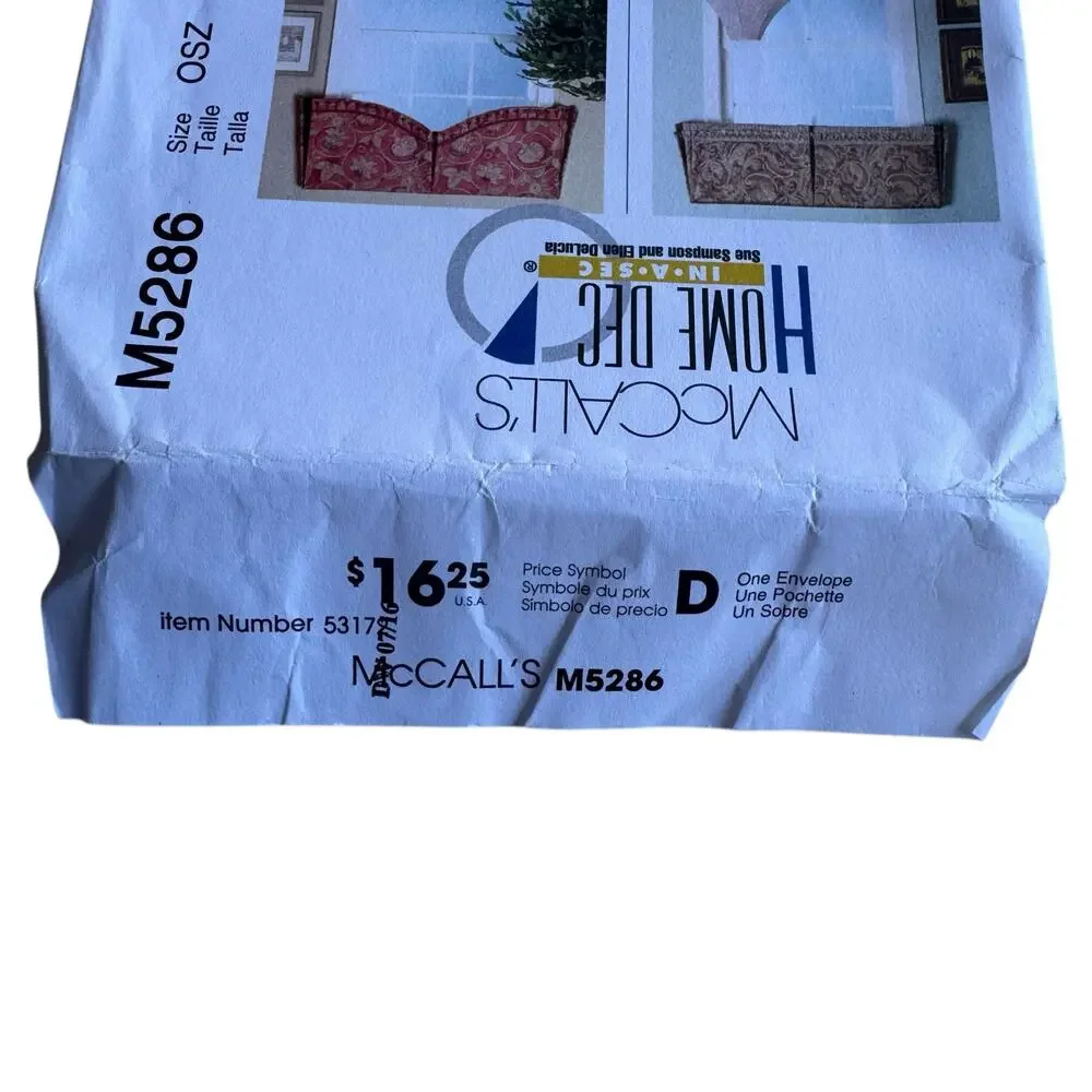 MCCALLS Home Dec Window Valance Pattern Uncut #M5286 2 Hours Pleat Scallop
